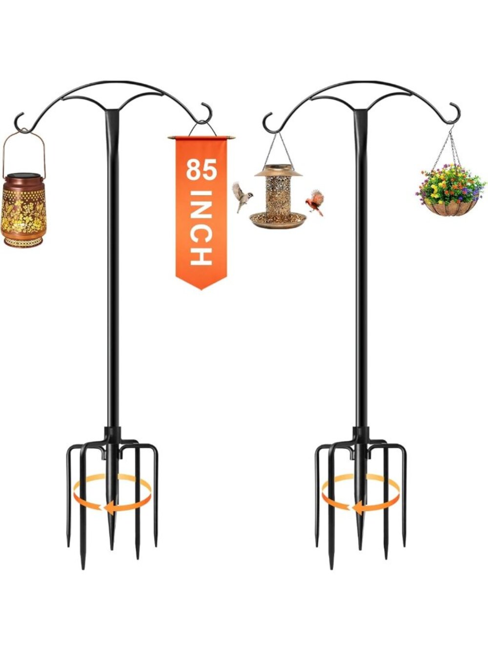 85 Inch Heavy Duty Shepherds Hooks for Garden, Adjustable Plant Hanger, 2 Pack